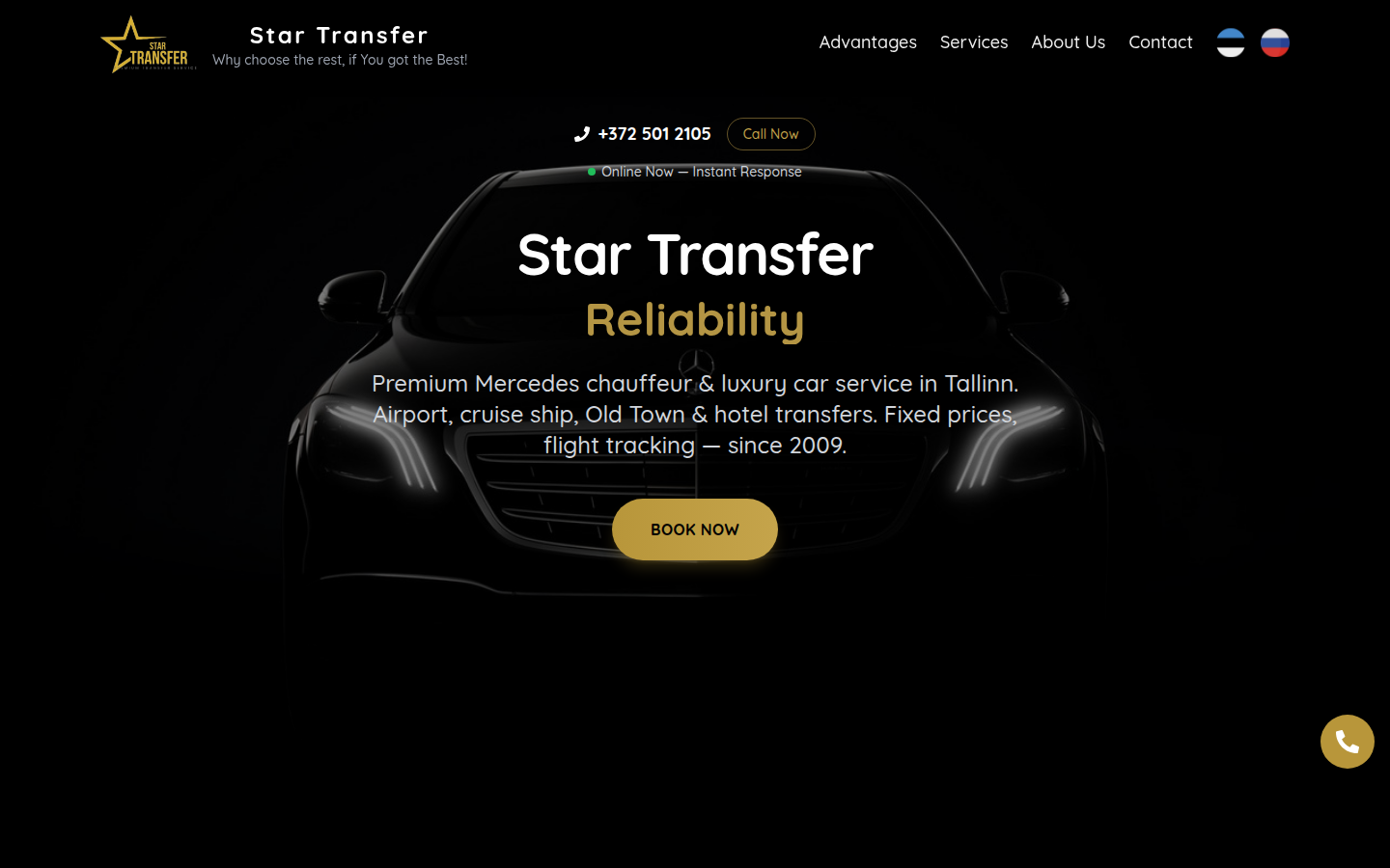 Premium veebileht Mercedes-transferi teenusele